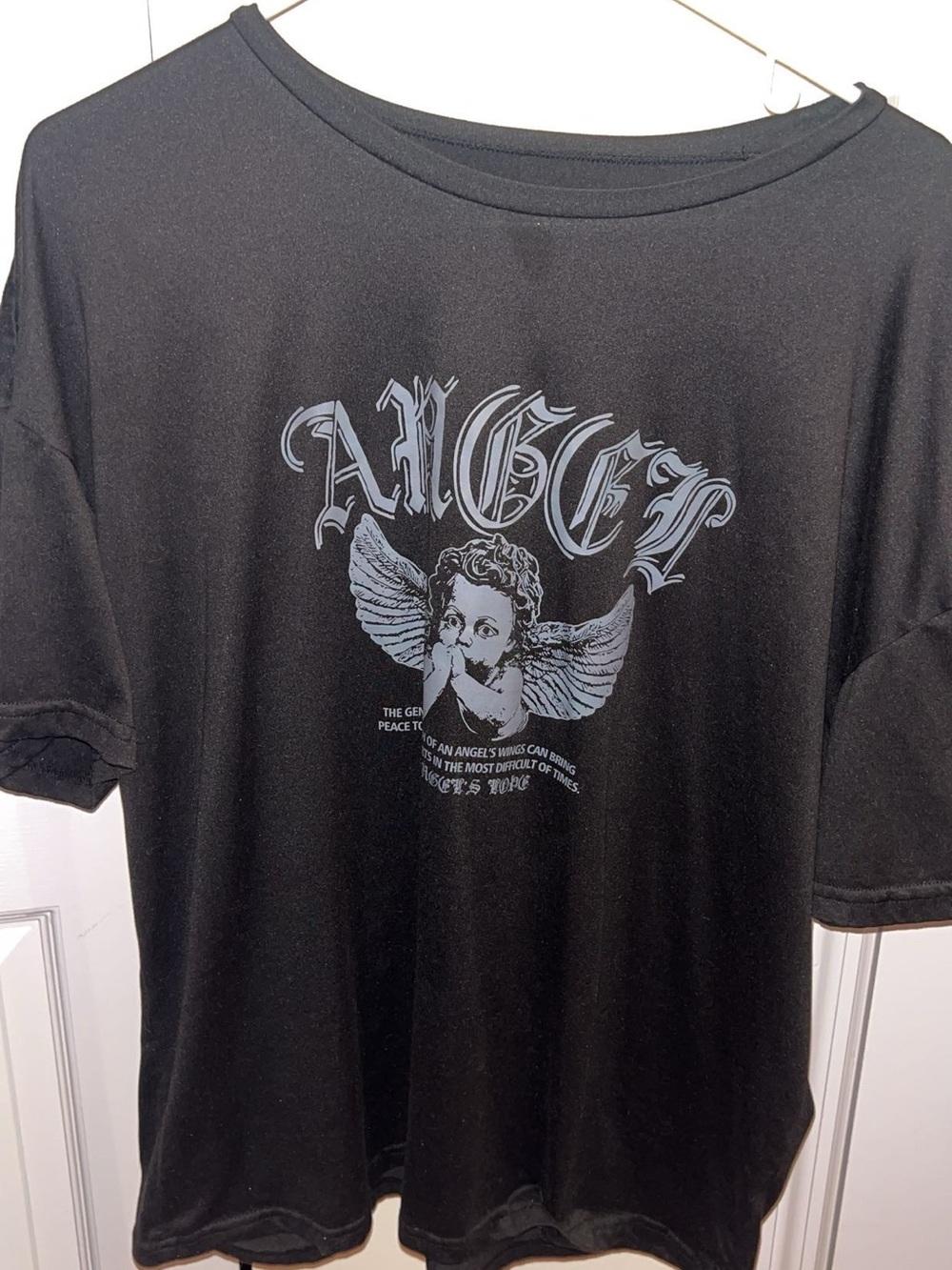SHEIN Black Short-Sleeve 'Angel' Graphic Tee